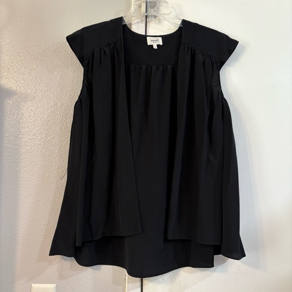 Seed Heritage Black Sheer Open Front Top Cover Up Silk Womens size 10